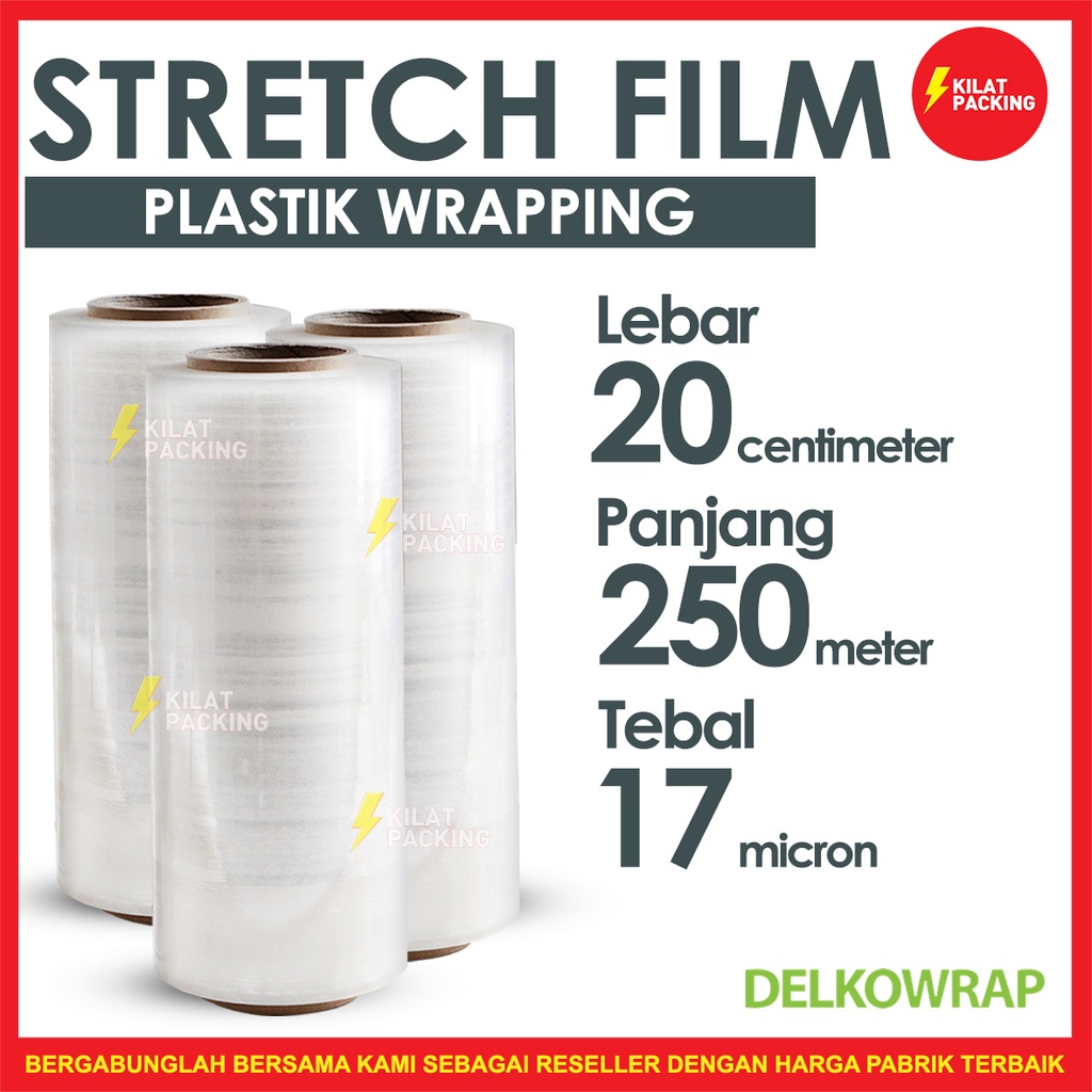 

STRETCH FILM 20CM X 250M PLASTIK WRAPPING PLASTIC WRAP BENING DELKOWRAP PCS