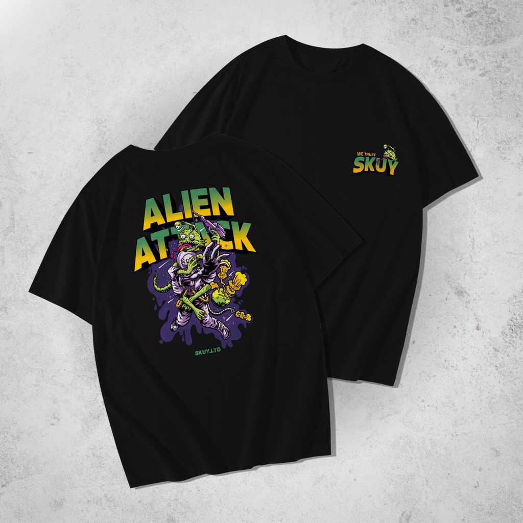 Kaos Skuy Dewasa Hitam Unisex | Alien Attack SKY139