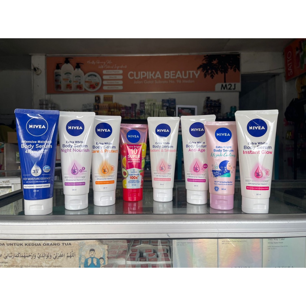 &lt; 180 ml &gt; ALL SERIES NIVEA BODY SERUM // nivea intensive body serum / night nourish / care and protect / super food vitamix 10 x/ radiant and smooth / anti age / cooling hijab body serum / instant glow body serum