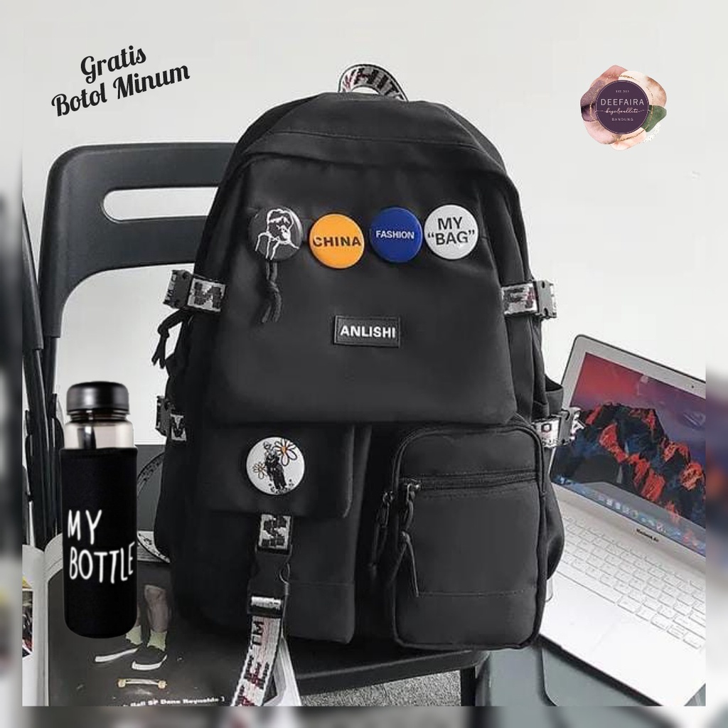 Tas Backpack Korean Mkh088 Free Botol Minum Untuk Sekolah Sd Smp Dan Sma