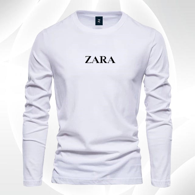 Baju Kaos Pria & Wanita Lengan Panjang / Baju Kaos Zara Logo Hitam / Baju Kaos Distro Cotton Combed 