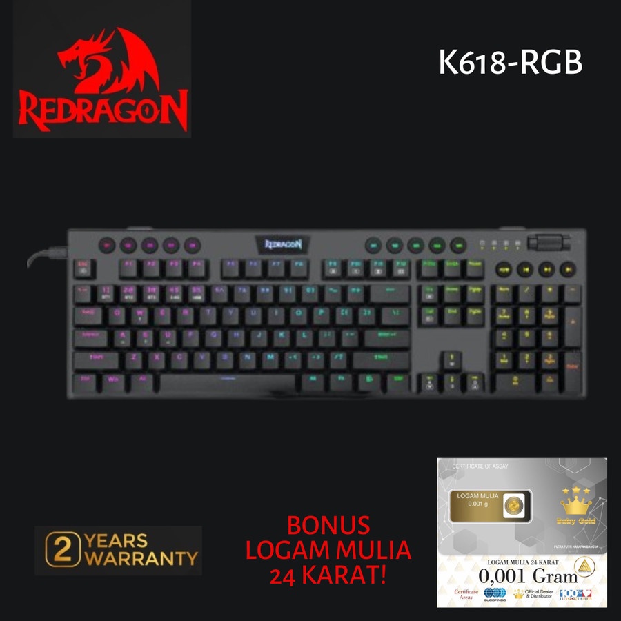 Redragon Mechanical Wireless Gaming Keyboard Low Prof HORUS - K618-RGB