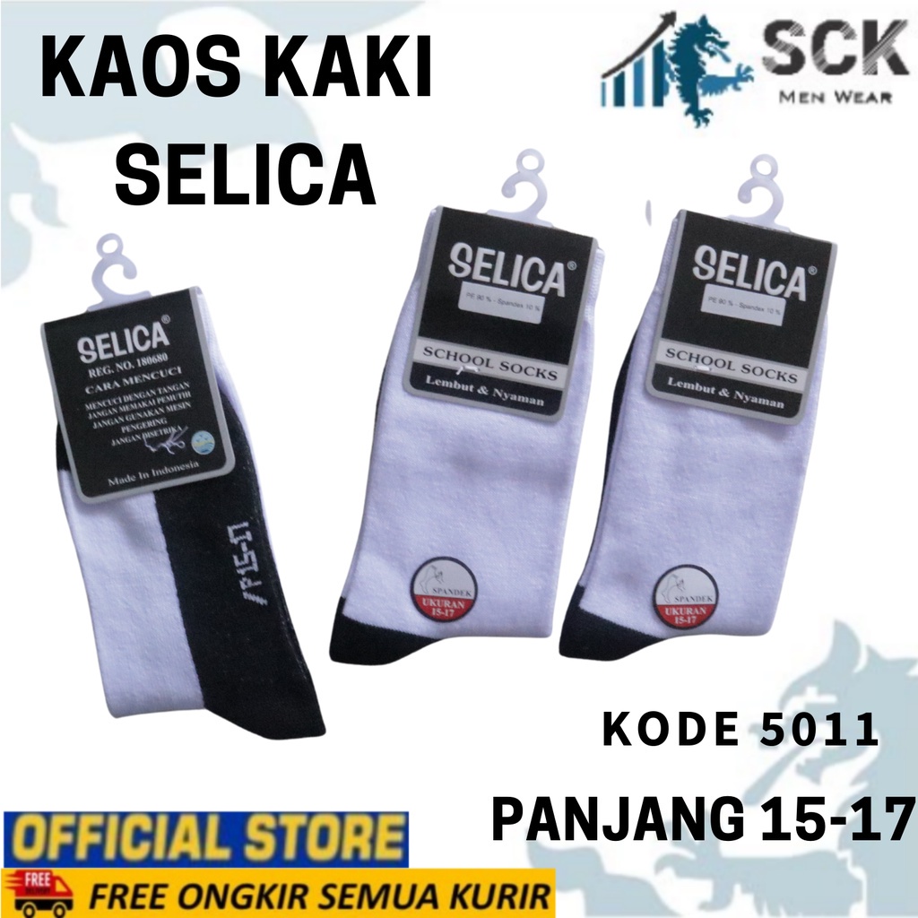 Kaos Kaki SELICA Kode 5011 / Kaos Kaki Warna Putih / Kaus Kaki SD SMP SMA SMU SMK