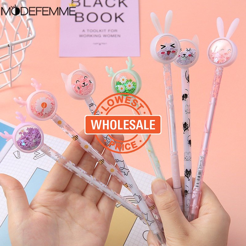 [Wholesale Prices] Transparent Bar 0.5mm Exam Marker Cute Expression Writing Stationery Creative Rabbit Ears Signature Pen Dream Girl Black Neutral Pen Shiny Sequin Stationery Pen