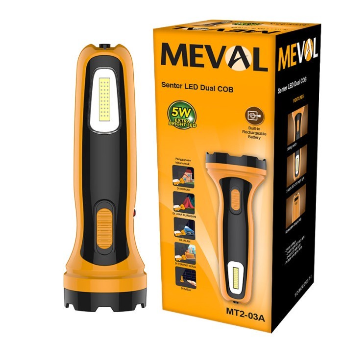 Meval Senter LED 5 Watt Dual COB Putih Center MT2-03A Lampu Emergency