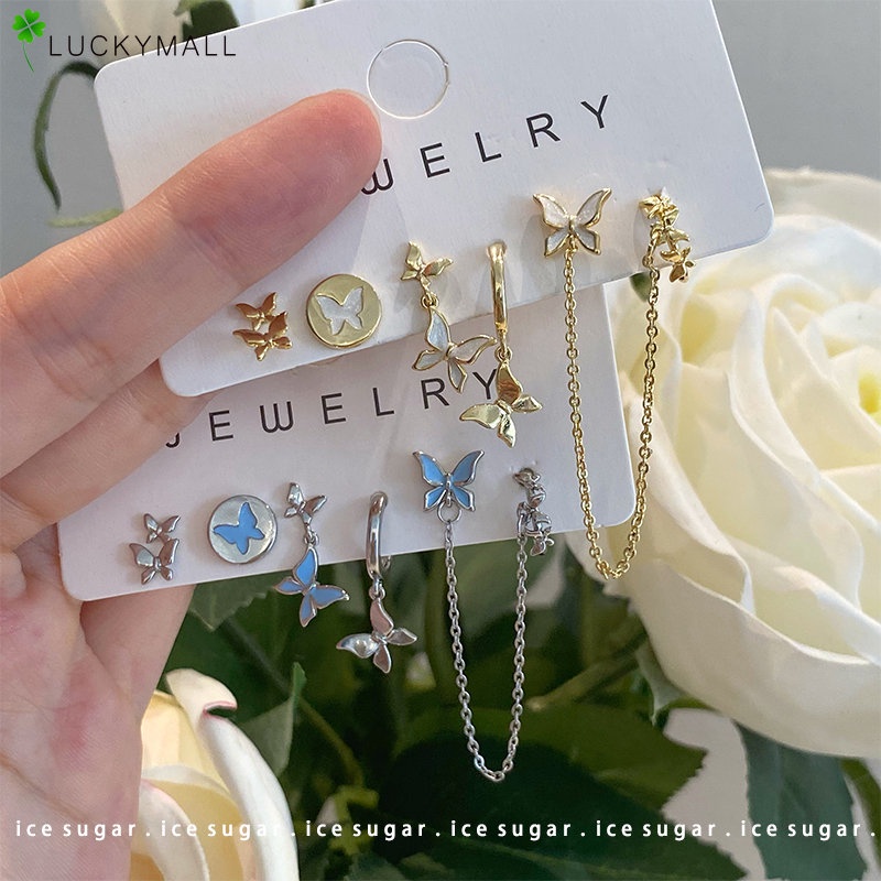 Fashion Emas Butterlfy Anting Set Untuk Wanita Sederhana Hoop Earring Perhiasan Aksesoris