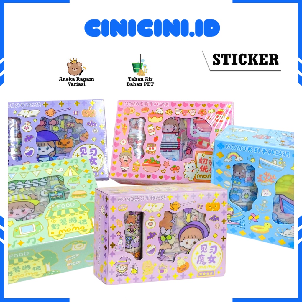 [ Cinicini ] Stiker Roll Set 2D Stiker Buku Stiker Botol Roll SET ( 1 Box 4 Roll 4 Lembar )