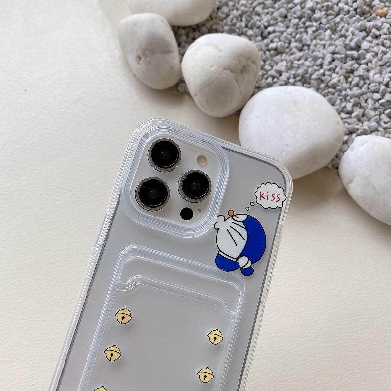 IPHONE Case Pelindung Transparan Desain Lengan Kartu 3in1 Untuk Iphone14 13 12 11 Pro Max X XR XS Max7 8 Plus Kartun Doraemon Kitty