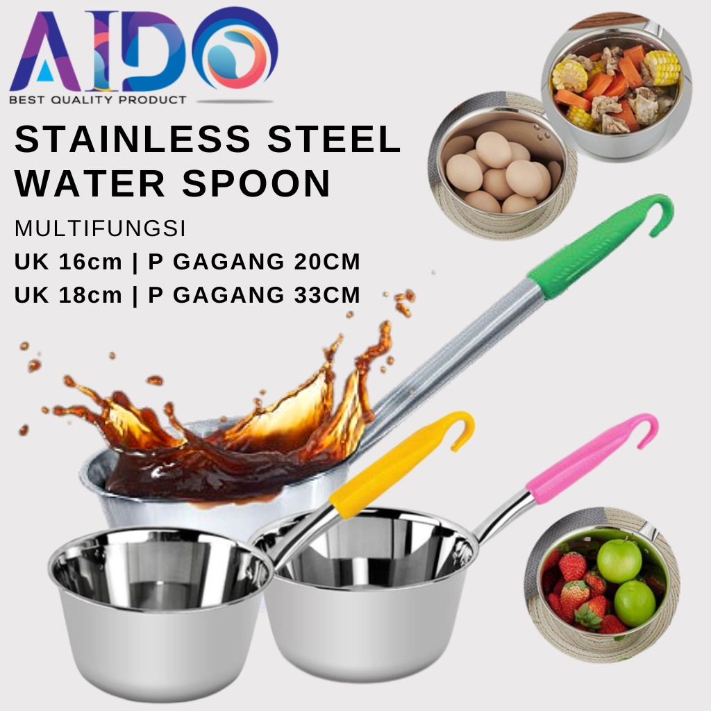 Centong Gayung Air Panas Soup Dan Kuah Multifungsi Panci 18cm gagang 33cm Gayung soup Stainless Steel gayung soto Stainless Steel Water Spoon Thickened Kitchen Hotel Water Spoon Soup Spoon Porridge Spoon Long Water Ladle