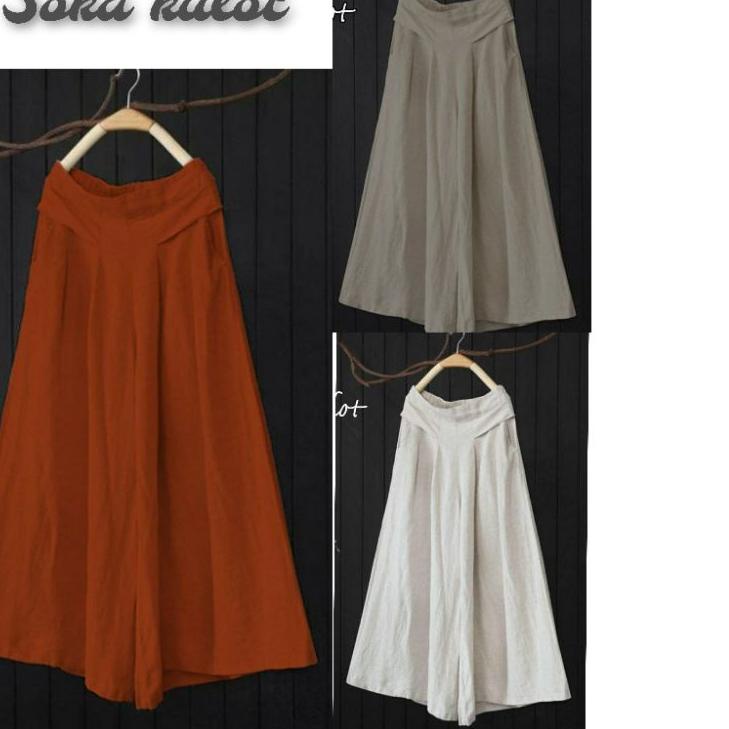( COD ) Soka Celana Kulot Wanita Panjang Polos Katun Linen Lebar Jumbo Payung Terbaru .