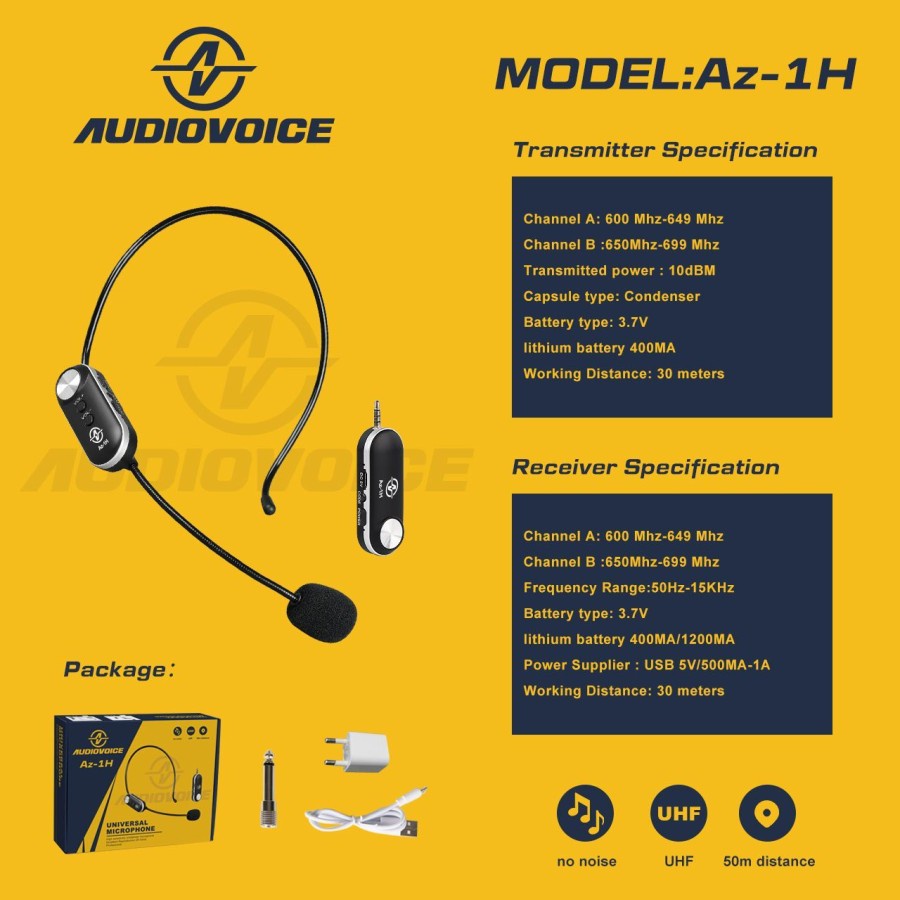 MIC WIRELESS HEADSET BANDO PRESENTASI AUDIOVOICE AZ 1H / AZ 2H ORI