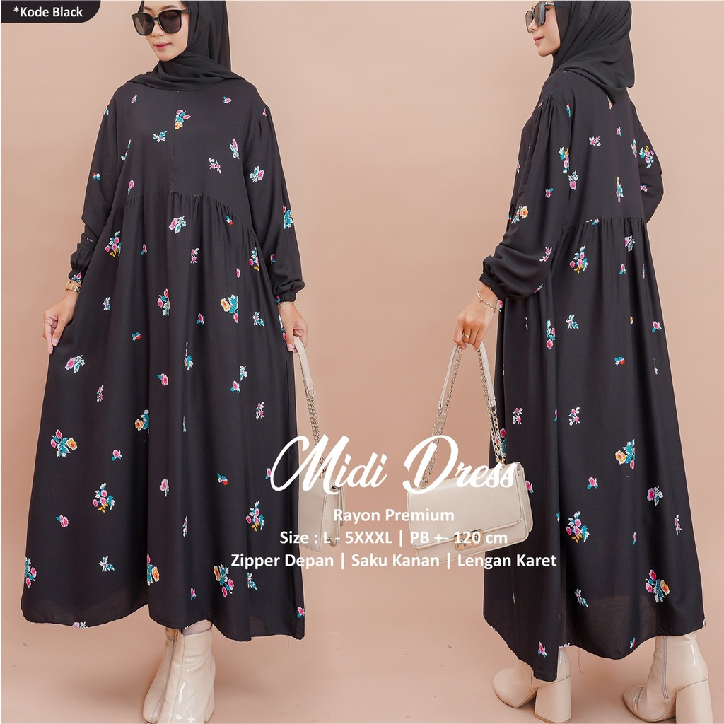 DIANA MIDI DRESS - GAMIS JUMBO XL XXL XXXL 4XL 5XL LD 110 120 130 140 150 - DRESS RAYON VISCOSE MOTI