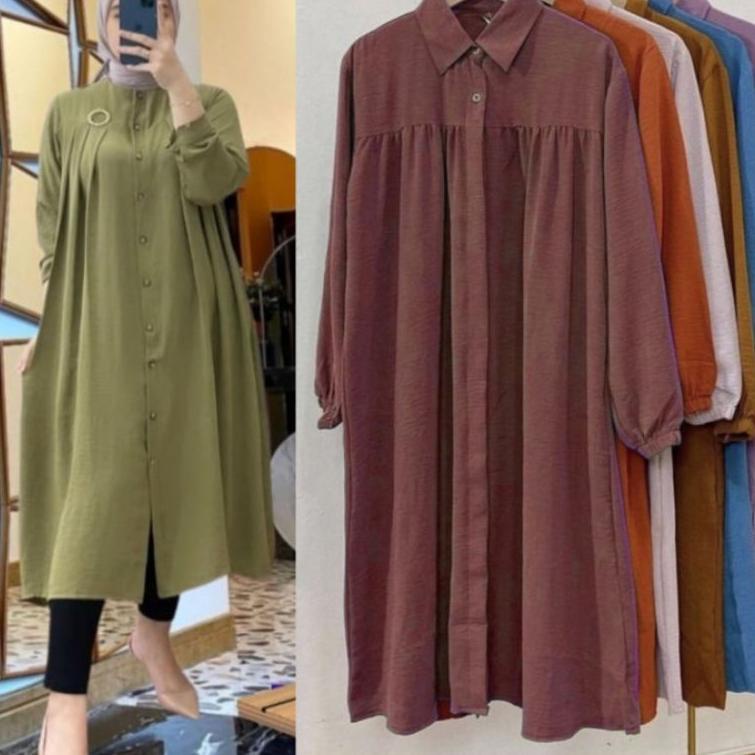 READY KEMEJA TUNIK LONG DRESS CRINKLE AIRFLOW//SHAKIRA TUNIK LONG TOP SELLER