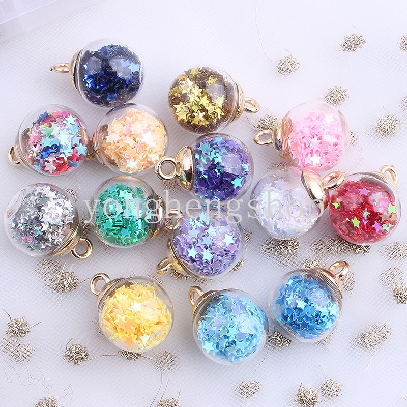 Ornamen Botol Kaca Bulat Mini 16mm Dengan Bintang Sequin Untuk Membuat Perhiasan Handmade DIY