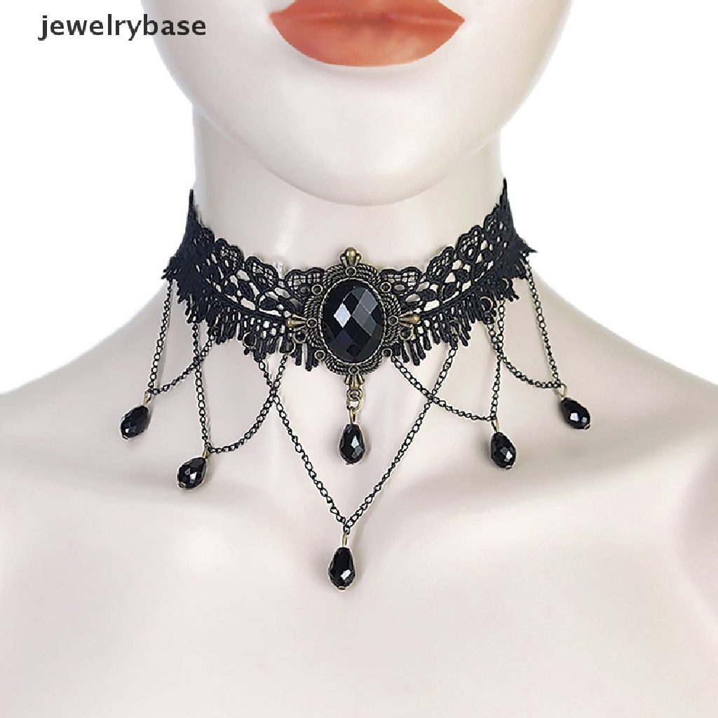 [jewelrybase] Gothic Chokers Steampunk Hitam Renda Choker Kalung Gothic Aksesoris Perhiasan Kostum Halloween Perhiasan Untuk Wanita Vampir Choker Kalung Kostum Untuk Gadis Remaja Bou