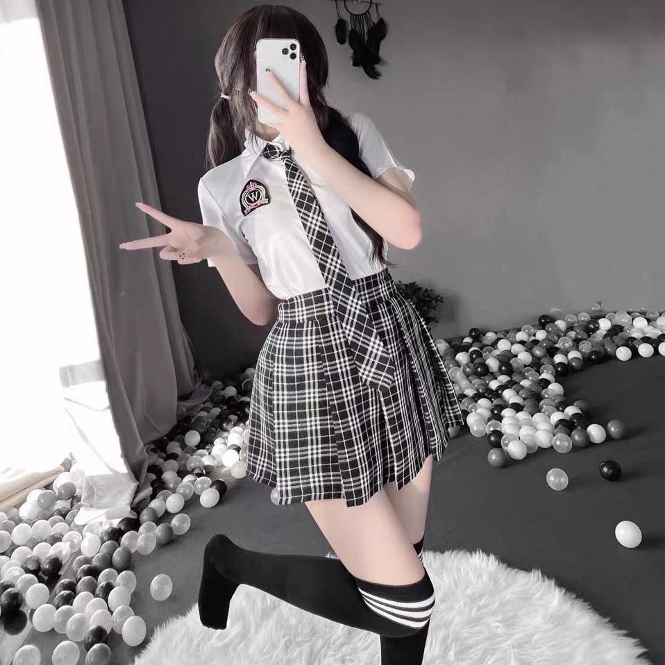 ➛ LINGERIE COSPLAY SERAGAM SEKOLAH KOTAK-KOTAK す