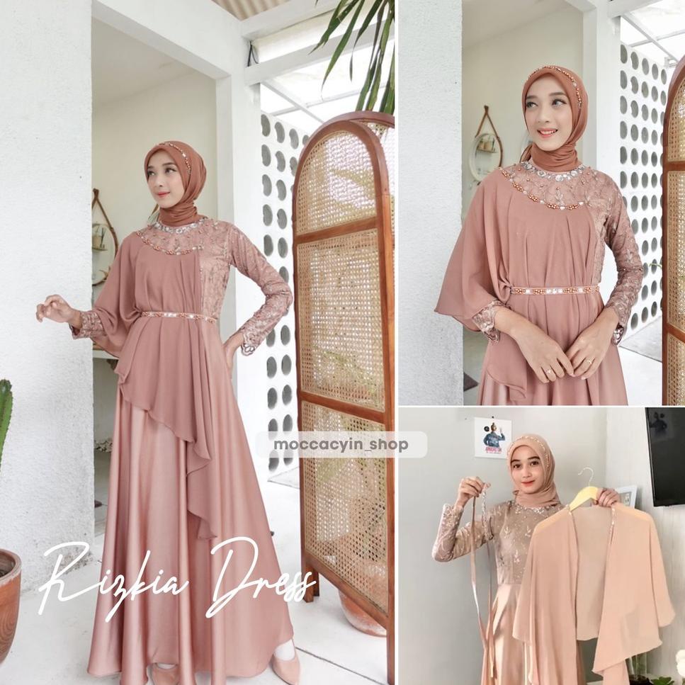 CHEKOUT [ RIZKIA DRESS ] 1 GAMIS Bisa 10 GAYA KOREAN STYLE BROKAT JUMBO TILE BAJU GAMIS PESTA MEWAH 