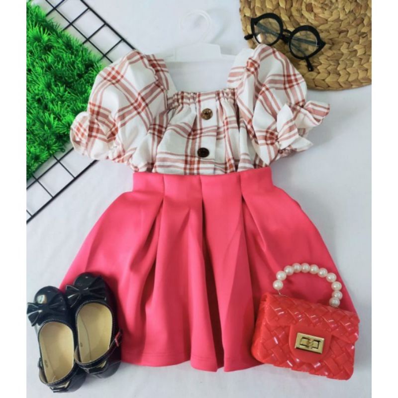 Setelan Baju Ifana Sabrina Kids Korean Style / One Set Blouse Top Anak Perempuan Lengan Balon 2-4 Tahun