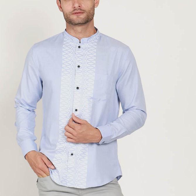 ➣ KOKO HAZIQ BLUE Kemeja Casual Formal Pria Lengan Panjang LS - Baju Atasan Top Man Muslim Shirt Edw
