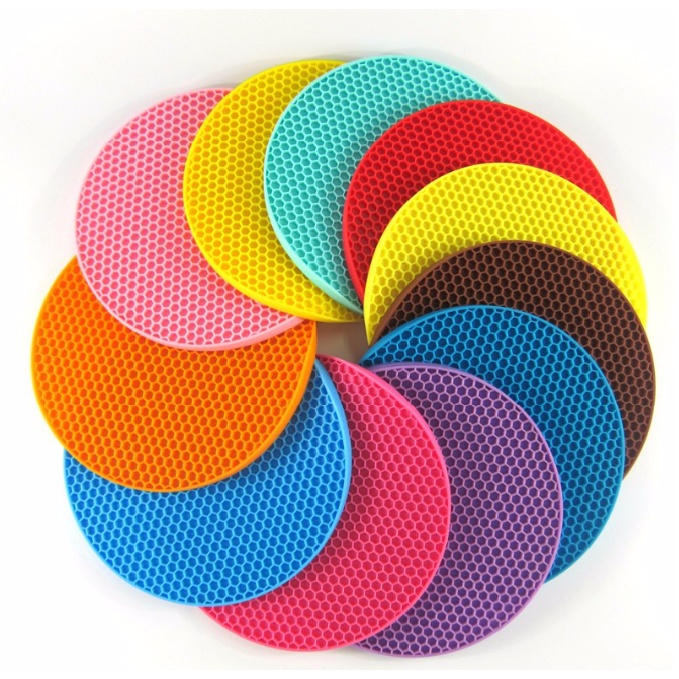 PA Tatakan Panci Piring Tahan Panas / Alas Mangkok Silicone / Piring Gelas Teko Bulat Silikon Anti Slip Licin / Trivet Mat Serbaguna PR124