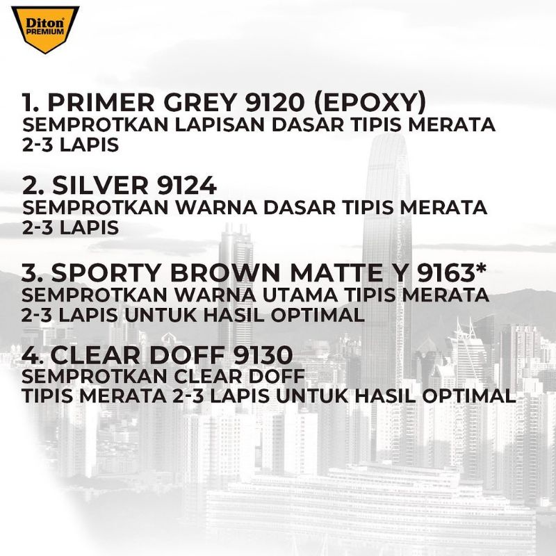 Pilok Cat Diton Premium Paket Komplit 4 Kaleng Sporty Brown Matte Coklat Doff Dop 9163 Primer Grey 9120 Silver 9124 Clear Doff 9130 400cc Pilox Paketan Cat Semprot Special Spray Paint