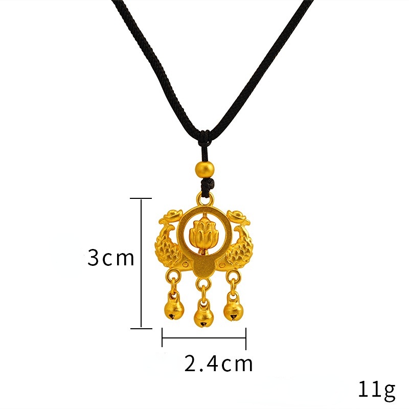 Goldkingdom Fashion Perhiasan Emas Asli Kadar 375Bangkok Aksesoris Ready Stock Tahunan Ikan Kalung Pria Dan Wanita Yang Dapat Disesuaikan Lembut Retro Rejeki Lonceng Liontin Teratai