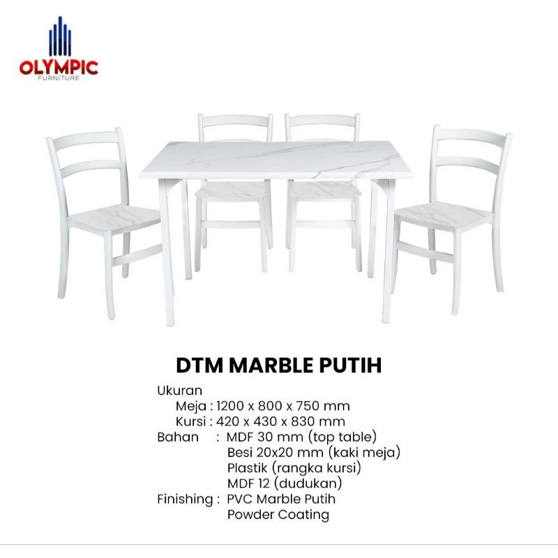 Meja Makan Set 4 Kursi Olympic DTM Marble