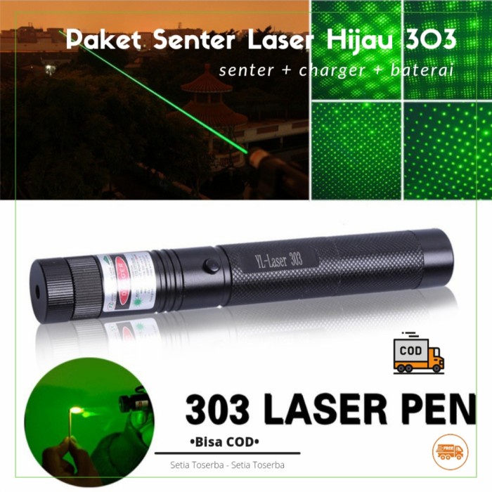 

[[JNT COD]] Laser Hijau Green Pointer Jarak Jauh 303 Baterai Charger Senter Laser