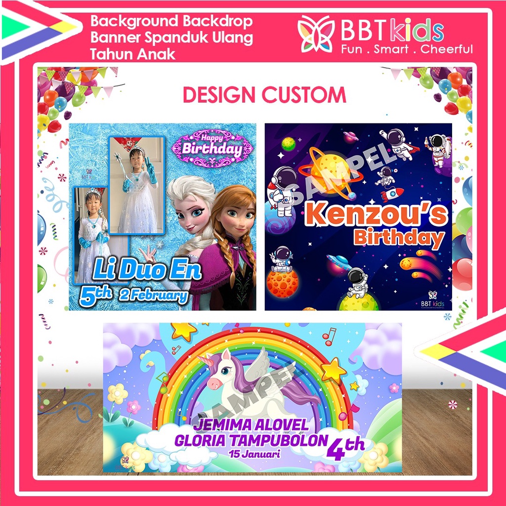 BACKGROUND ULANG TAHUN ANAK BANNER SPANDUK ULTAH BACKDROP BIRTDAY PARTY FREE DESIGN