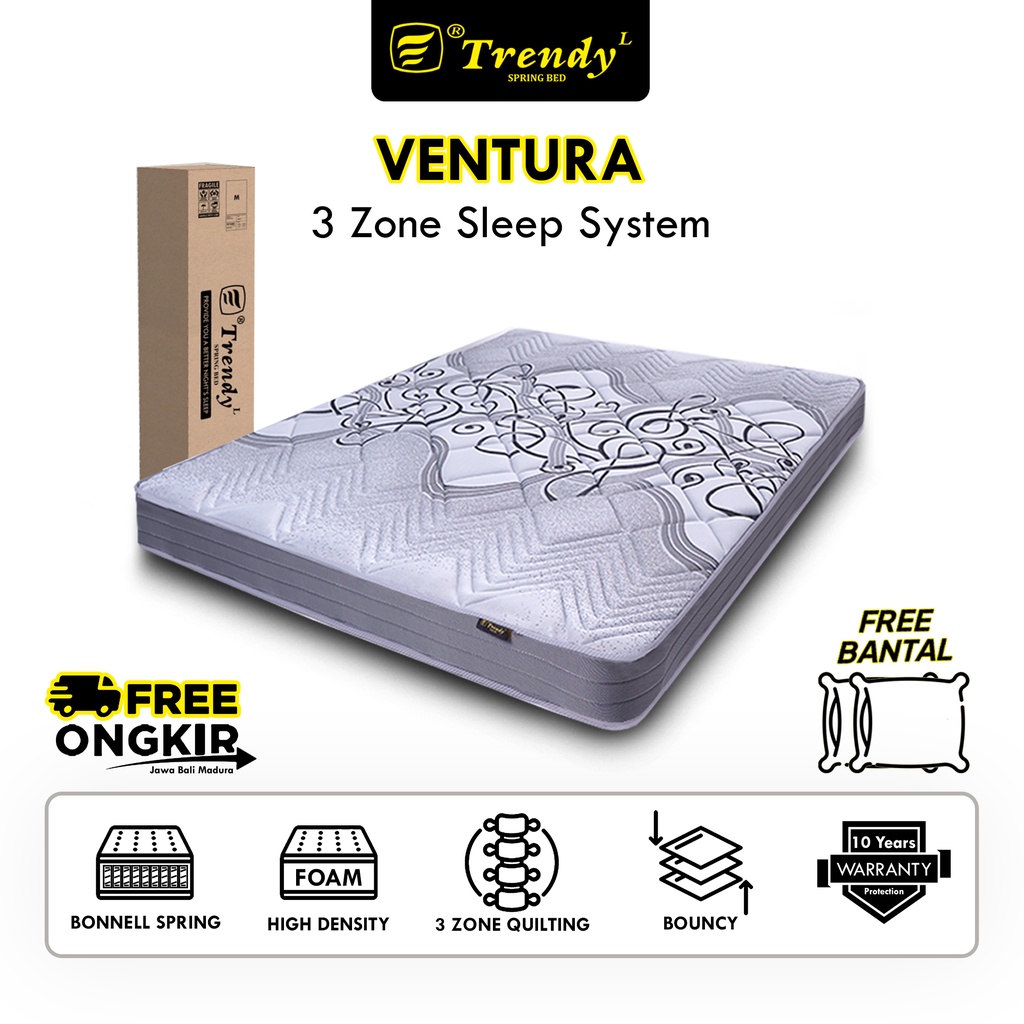 Trendy Ventura Kasur Spring Bed Bonnell Spring - Vacuum Press Roll - Mattress Kasur Dalam Box