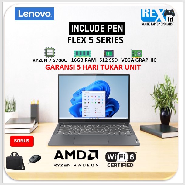 Laptop LENOVO FLEX RESMI Ryzen 7 5700 16GB 512 SSD + OFFICE
