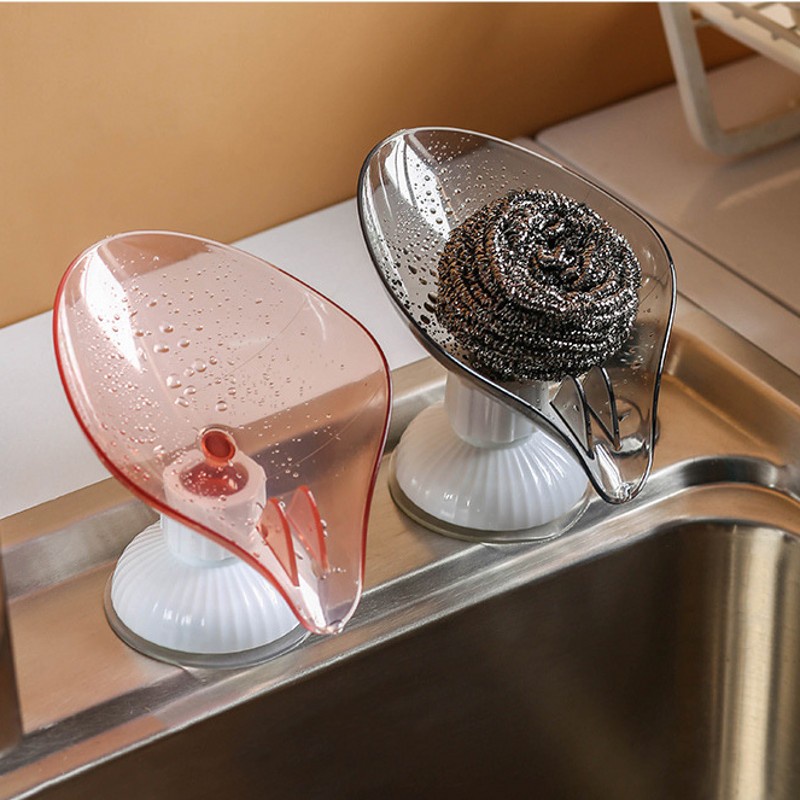 [Unggulan] Hiasan Dinding Bebas Pukulan Drain Kotak Sabun Kreatif Ekor Ikan Paus Bentuk Daun Nampan Sabun Dapur Sponge Holder Suction Cup Portable Soap Drainer Perlengkapan Kamar Mandi