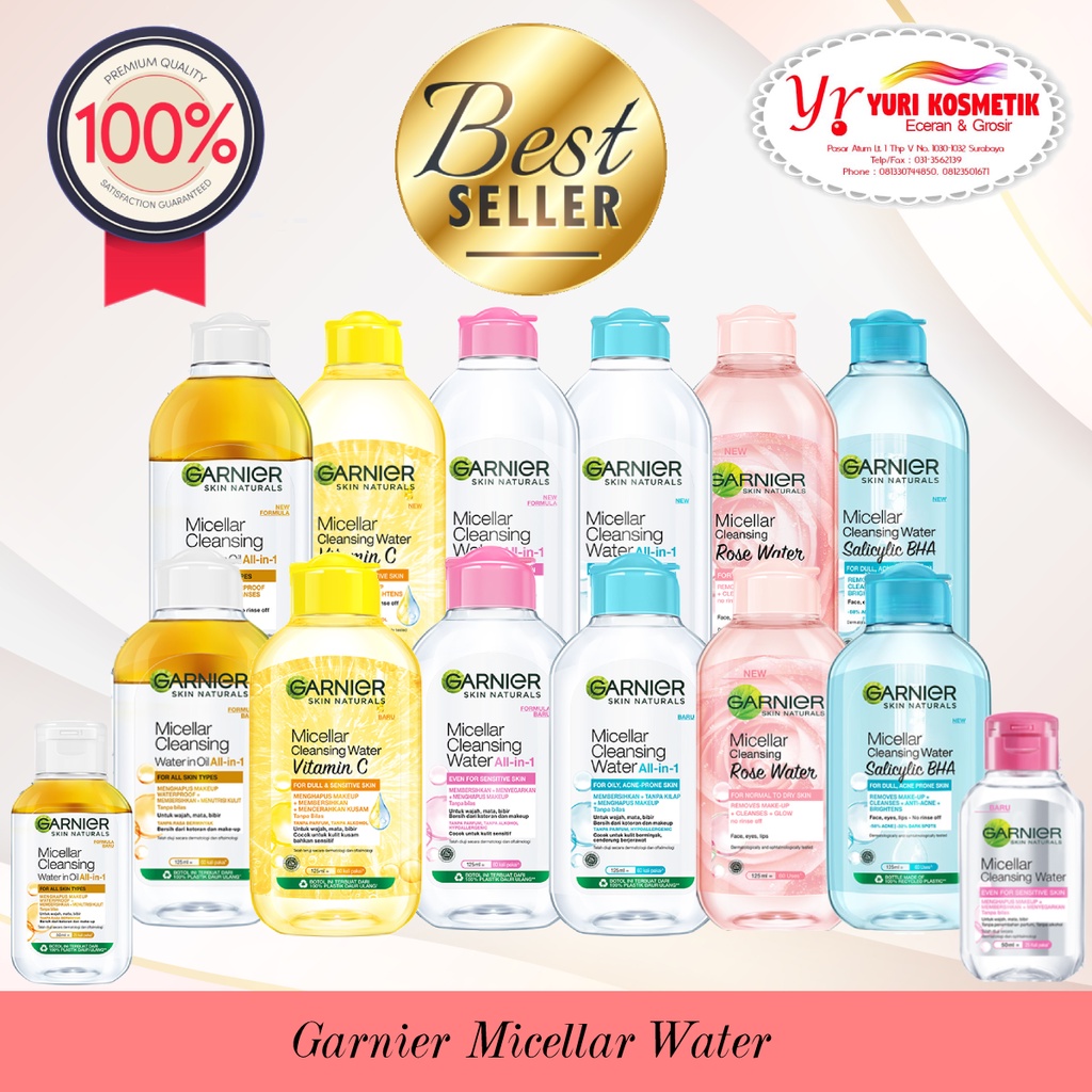 ☘️Yuri Kosmetik☘️ Garnier Micellar Water / Garnier Micellar Pink / Blue / Yellow / Vitamin C / Rose 50ml /125ml / 400ml / EXP 2025