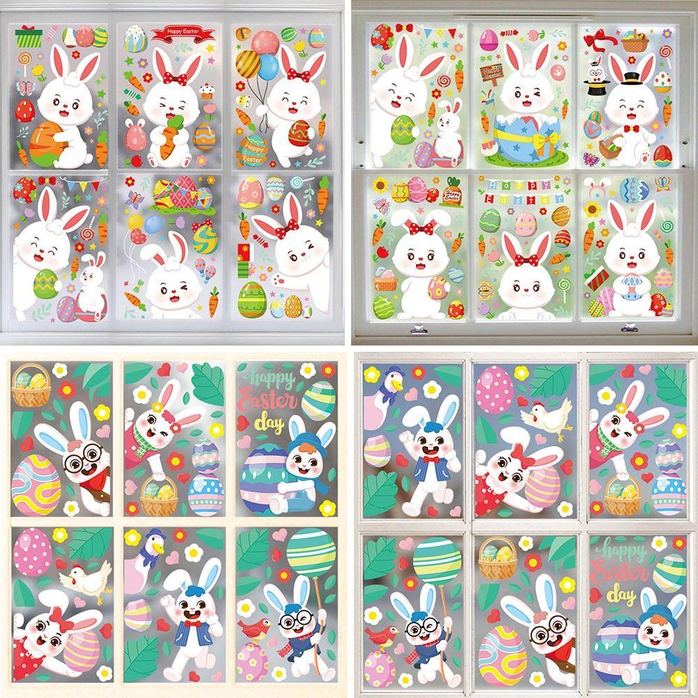 Solighter 1set Easter Rabbit Statis Stiker Hadiah Perlengkapan Festival Dekorasi Rumah Telur Ayam