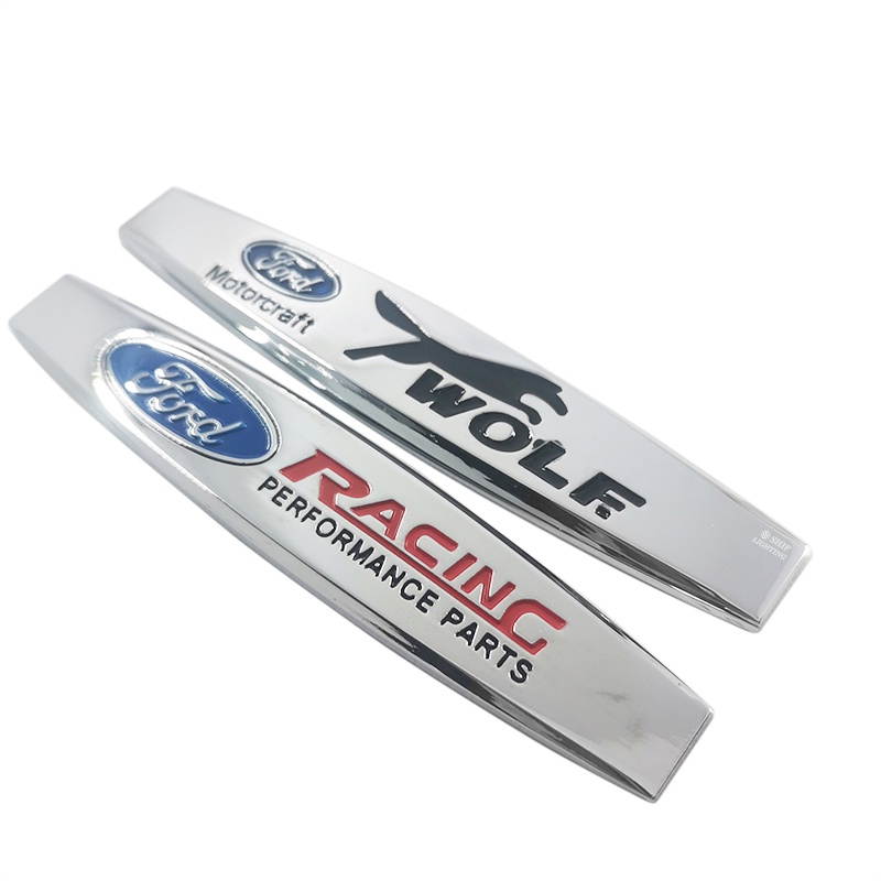 2x Metal FORD RACING Serigala Logo Mobil Auto Side Fender Belakang Dekoratif Emblem Badge Decal Stiker Untuk FORD