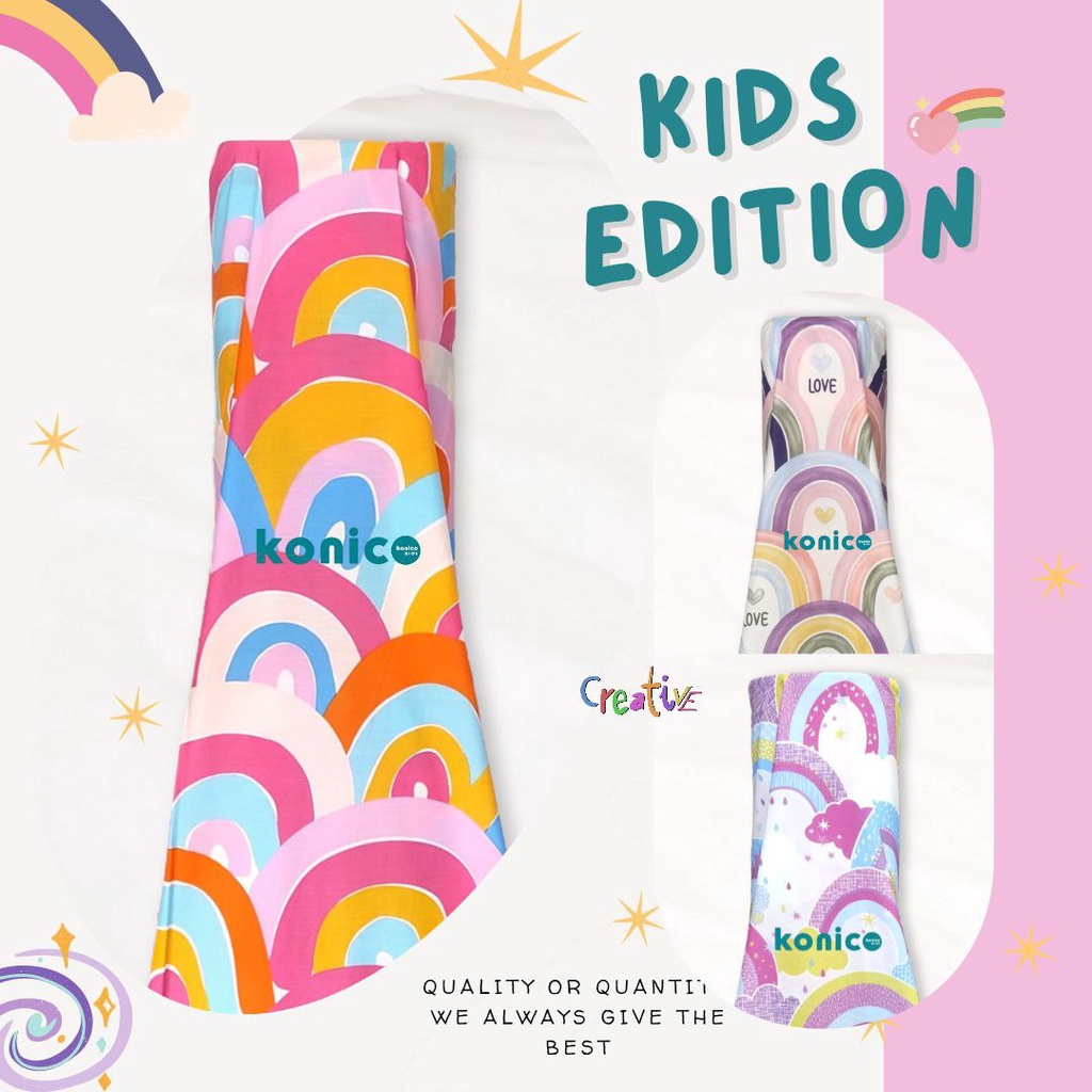 KONICO Bahan Kain Sprei katun Motif tabur Anak RAINBOW IRIDESSA | ELBHE STAR CATRA GROW ( METERAN )