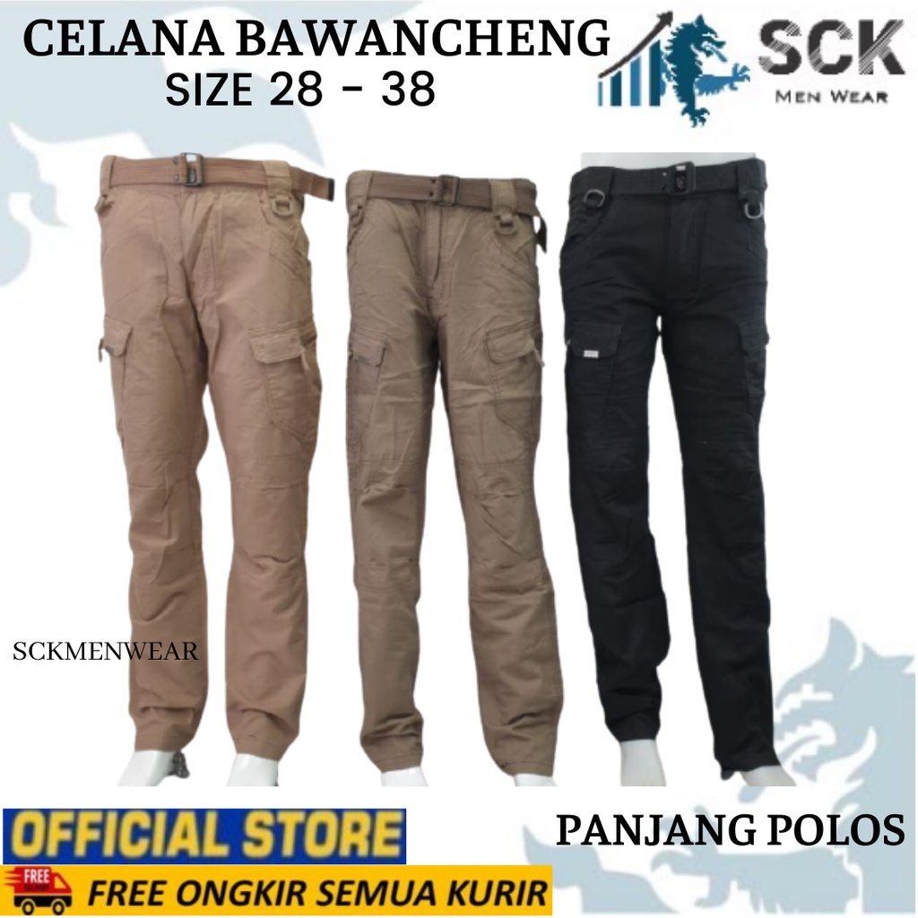 Celana Panjang Pria Polos Bawancheng Polos Motif Cargo Model Standar Tactical Halus Casual Size 28 - 36 - sckmenwear GROSIR