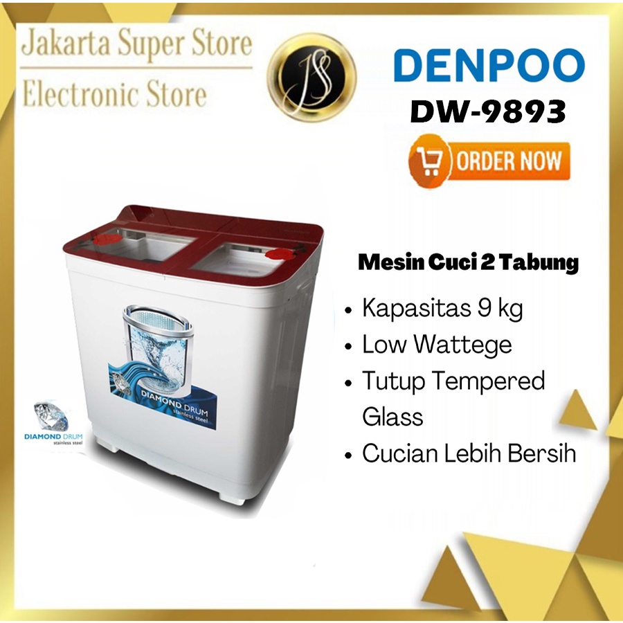 DENPOO MESIN CUCI 2 TABUNG DW9893 KAPASITAS 9KG