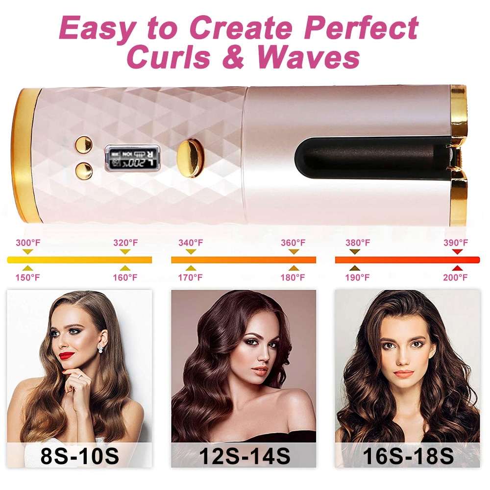 Curling Iron Otomatis Cordless Curling Iron Otomatis Curling Iron Otomatis Cordless Rambut Curling Sutra Otomatis Pemanasan Cepat USB Portable Automatic Curling Iron Pengaturan Waktu