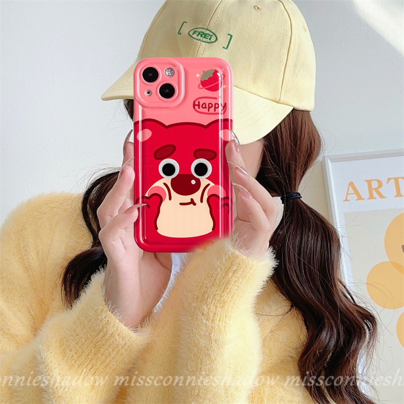 IPHONE Casing Ponsel Pasangan Manyo Beruang Strawberry Lucu Kompatibel Untuk Iphone11 12 13 14 Pro MAX 7Plus XR 6 6S Plus 8Plus X XS MAX Kartun Alien Toy Story Shockproof Airbag Soft TPU Cover