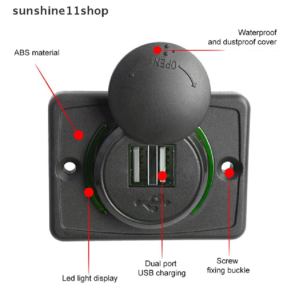 Sho Adaptor Charger Ponsel Mobil USB 2port Dual USB Charging Power Outlet Charger Adapter Panel Untuk Mobil Perahu Bus Kursi Motor N