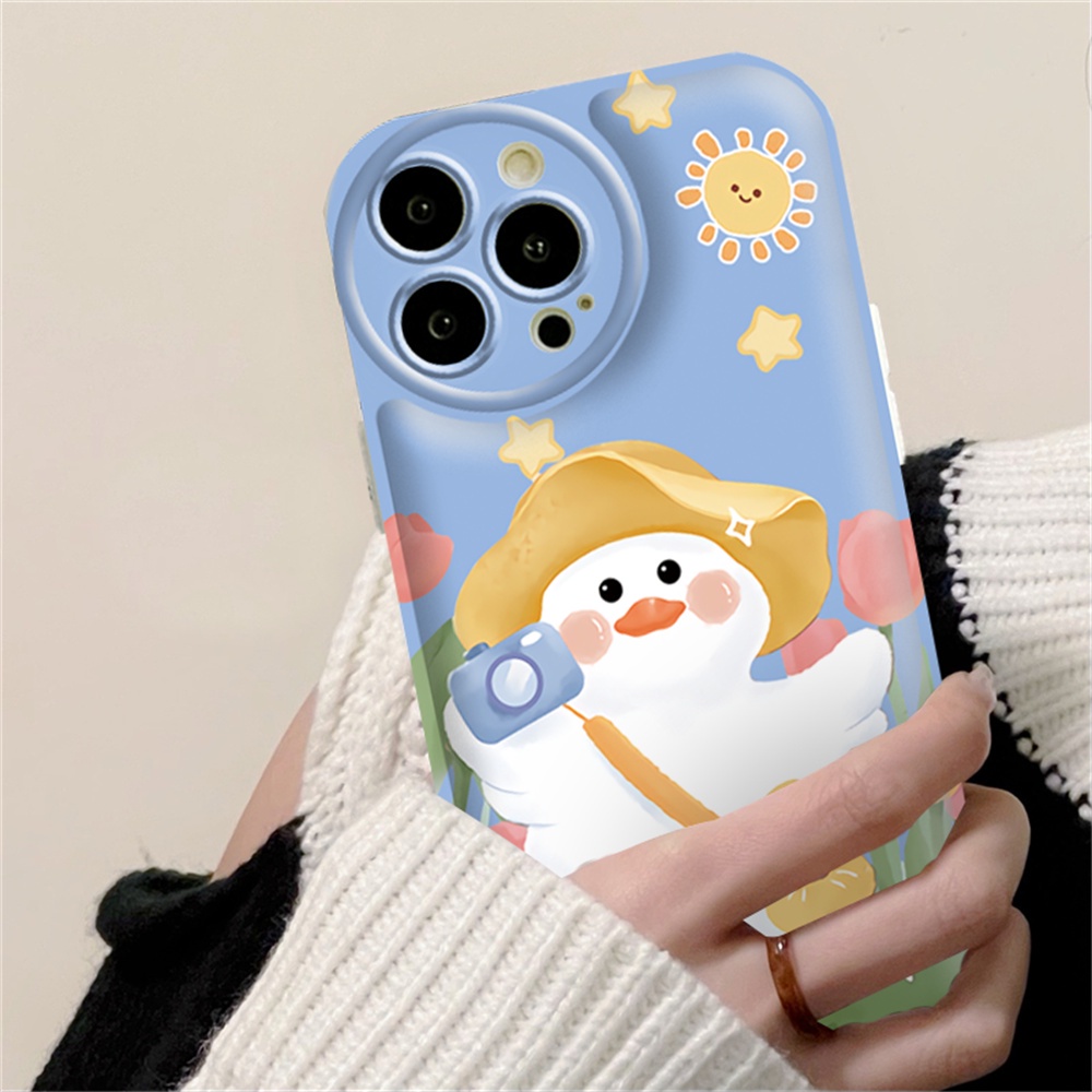 Soft Casing Samsung A14 A04 A04S A13 A03 A03S A12 A21S A50 A50S A52 A52S A30S A20 A10S A10 A11 M11 J7 Prime Pro J6 Prime Bebek Kuning Dengan Tulip Air cushion TPU Phone Case Cover