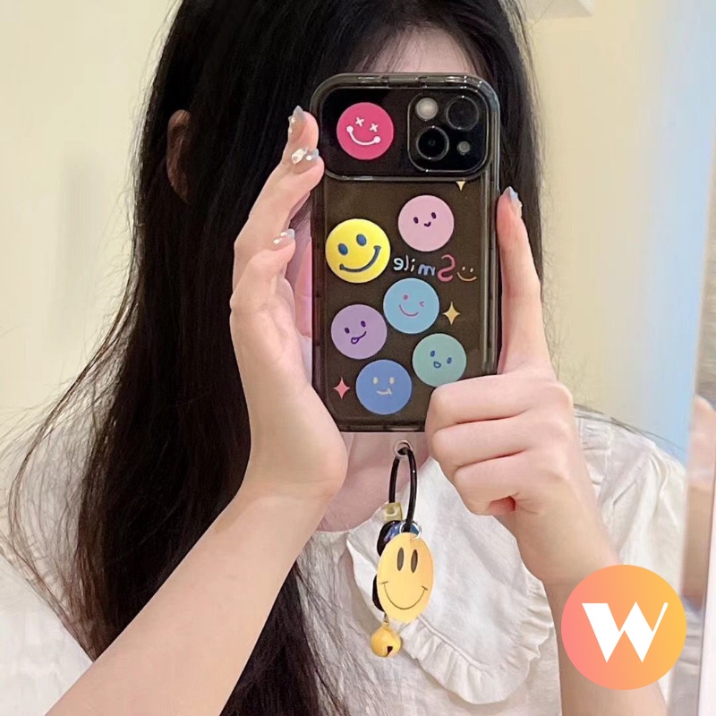 IPHONE Casing Handphone Lembut Smiley Lucu Kompatibel Untuk Iphone7Plus XR 11 12 14 13 Pro Max X XS Max7 8 Plus SE 2020 Flip Make Up Mirror Back Cover