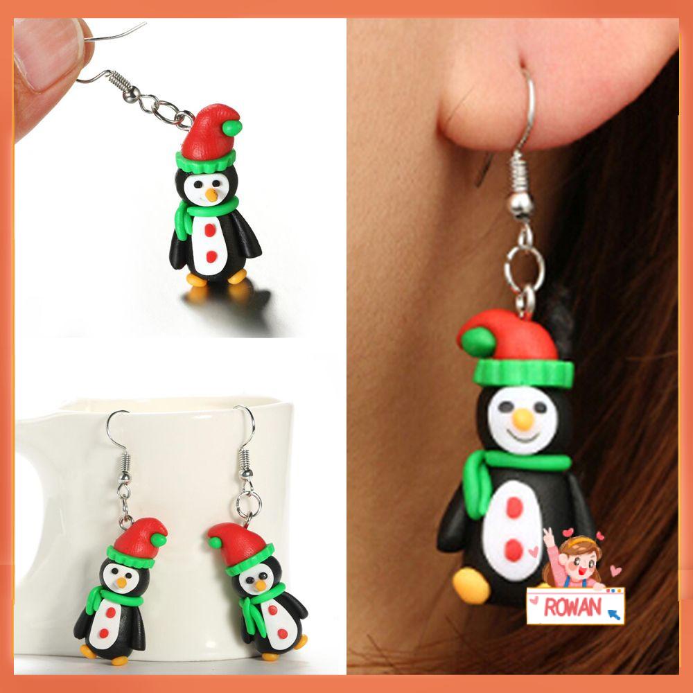 R-flower 1pasang Anting Natal Xmas Hadiah Menjuntai Kait Handmade Polymer Clay