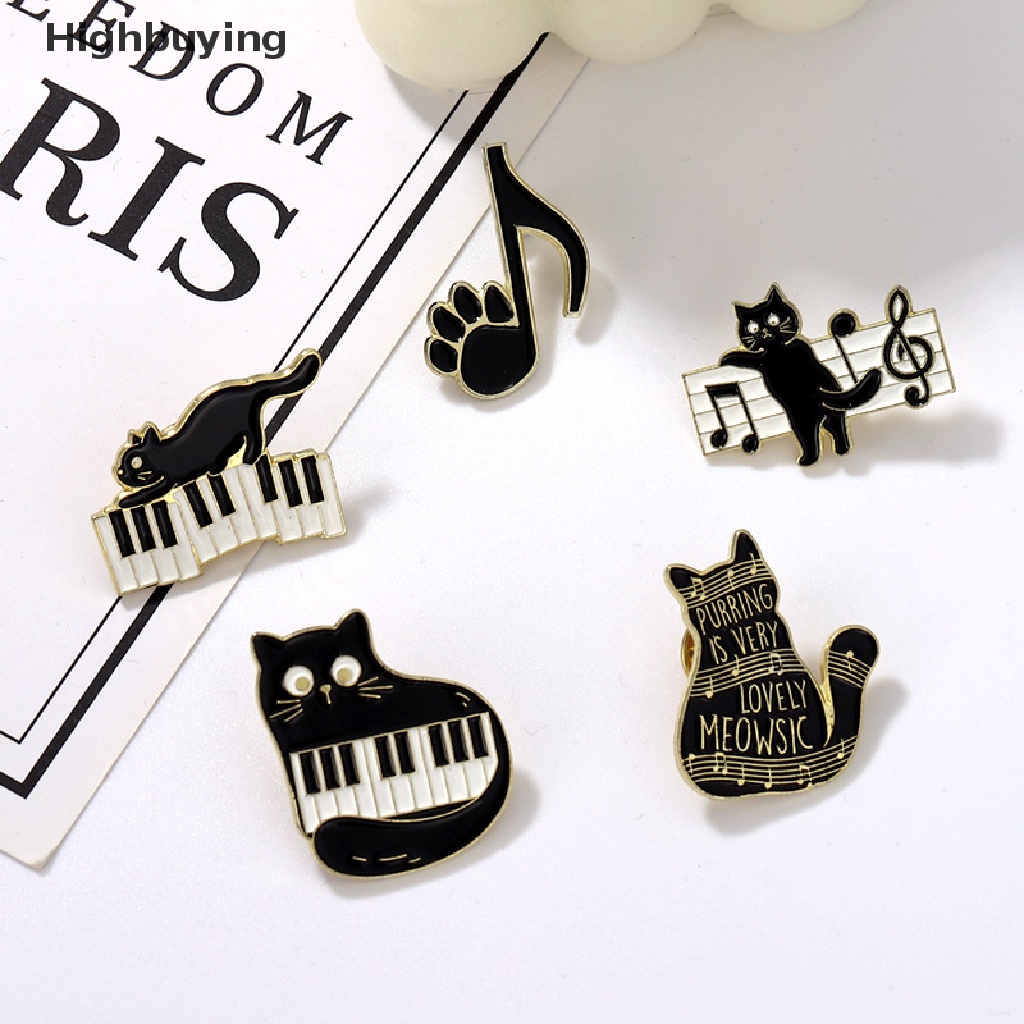 Hbid Piano Kunci Hitam Dan Putih Kucing Bros Enamel Pin Kitty Paw Black Cat Brooch Lapel Badge Fashion Kartun Hewan Dekorasi Medali Perhiasan Glory