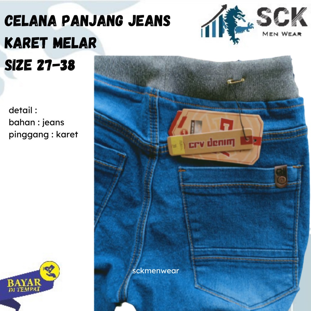 sck - Celana Panjang Pria Jeans CRV Pinggang Karet Model Standar ukuran 27-38 / Celana Santai Kolor Karet Rip Pinggang Karet 27-38 - sckmenwear GROSIR