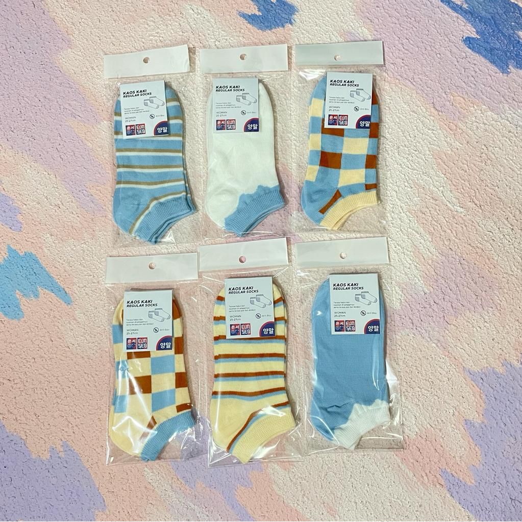 EUNSEO Kaos Kaki Pendek Wanita Motif Catur Kaoskaki Ankle Cute Fashion Korea Premium