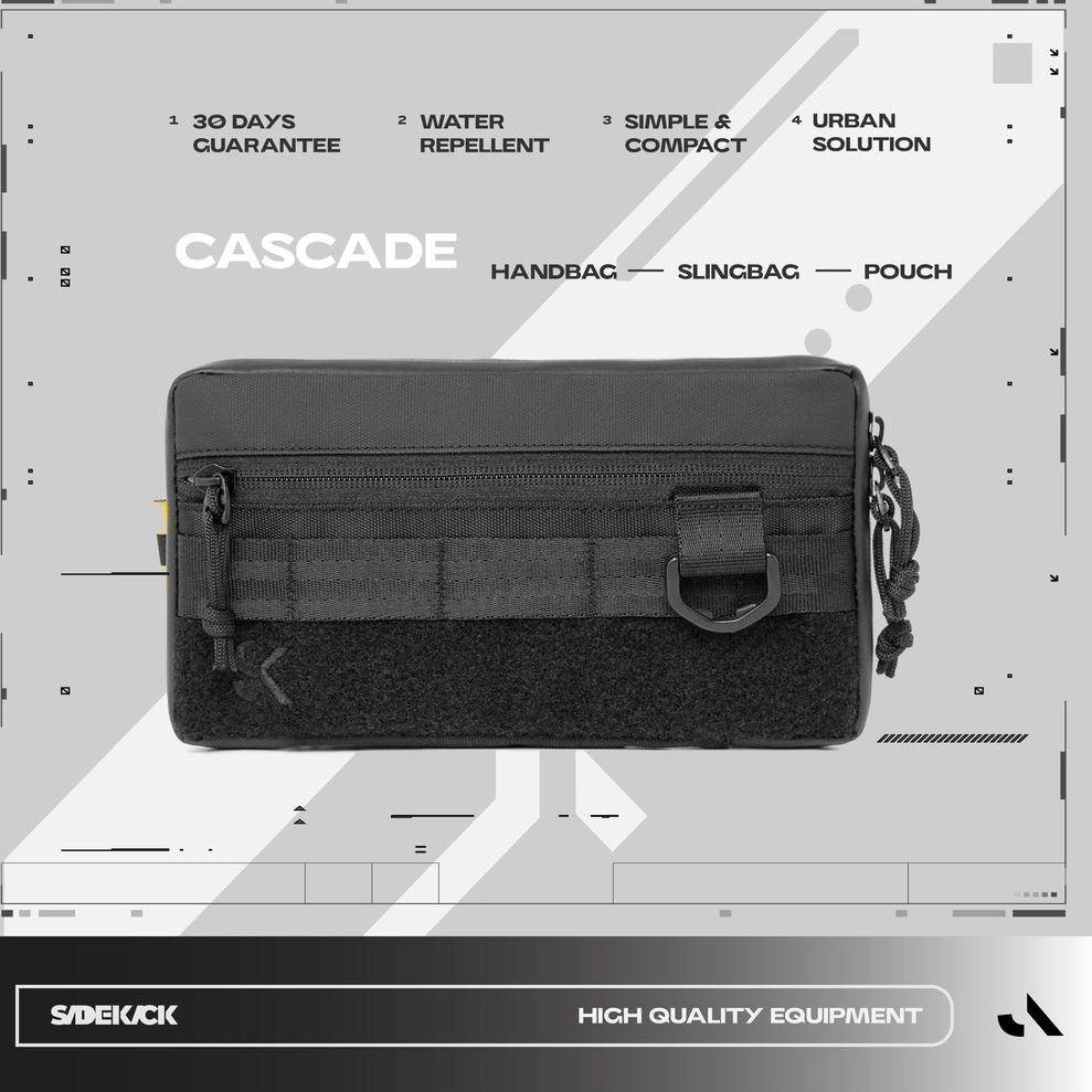 Recomended Sidekick Project CASCADE Clutch Pria Warna Hitam Multifungsi (Hand Bag + Sling Bag + Hang