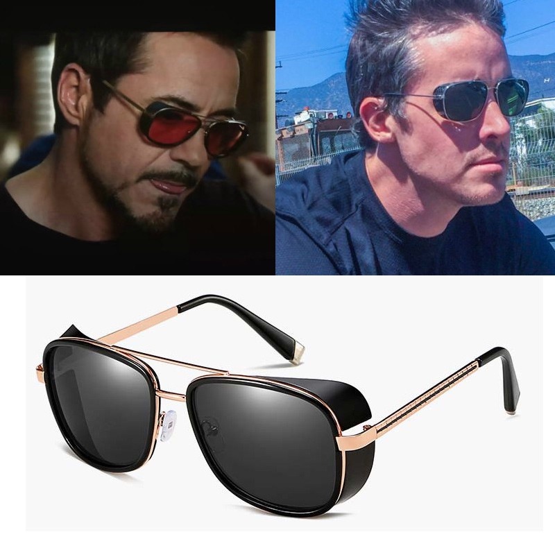 (YUZHU) Vintage Mode Double Beam Oversized Frame Kacamata Hitam Pria Mode Barat Olahraga Luar Ruangan Mengemudi Kerai Kacamata Hitam