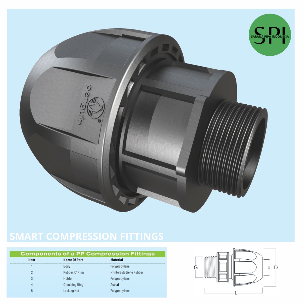 Male adaptor 20mm x 1 Inch Socket adaptor Drat luar fitting pipa hdpe